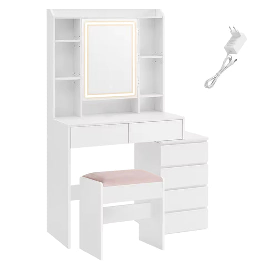 Meuble Coiffeuse avec Miroir LED et Tabouret - Julia