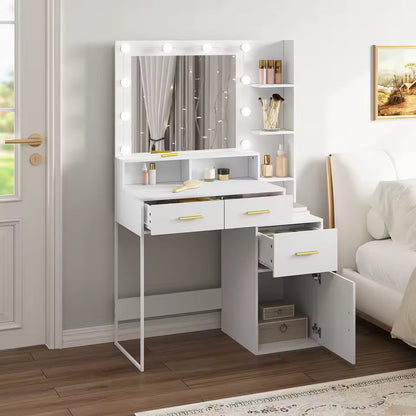 Meuble Coiffeuse avec Miroir et Eclairage LED - Alice