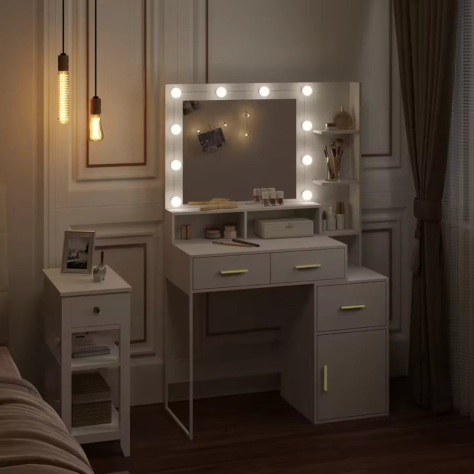Meuble Coiffeuse avec Miroir et Eclairage LED - Alice