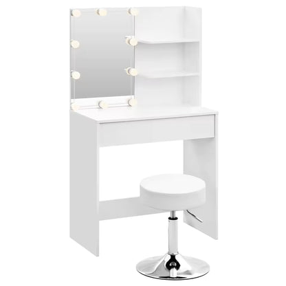Meuble Coiffeuse avec Miroir Eclairage LED & Tabouret - Delphine