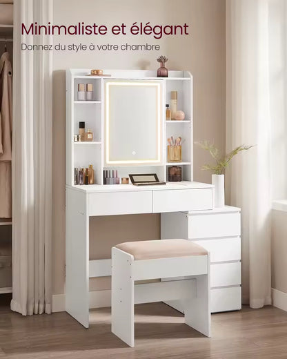 Meuble Coiffeuse avec Miroir LED et Tabouret - Julia