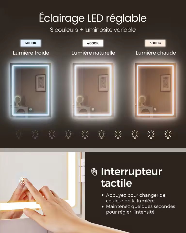 Meuble Coiffeuse avec Miroir LED et Tabouret - Julia