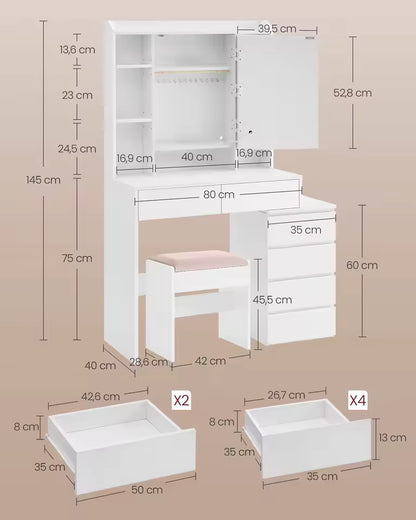 Meuble Coiffeuse avec Miroir LED et Tabouret - Julia
