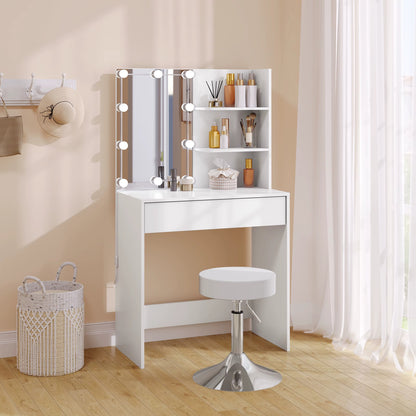 Meuble Coiffeuse avec Miroir Eclairage LED & Tabouret - Delphine