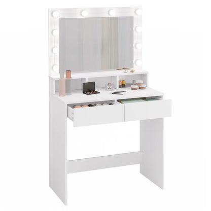 Meuble Coiffeuse avec Ampoules LED et Miroir - Melanie