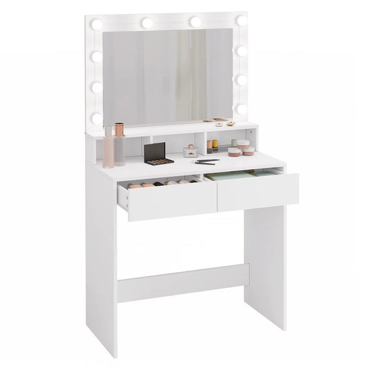 Meuble Coiffeuse avec Ampoules LED et Miroir - Melanie