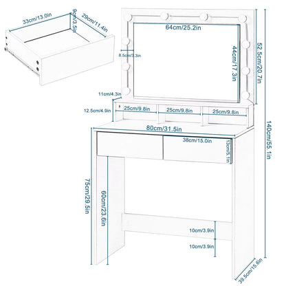 Meuble Coiffeuse avec Ampoules LED et Miroir - Melanie